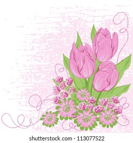 Design card  of vector tulips. (Flower background)