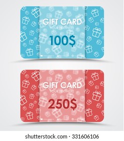 Design  card with white gift box on the background and blurred stripe for text. Vector illustration. Set.