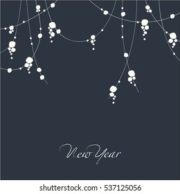 The design of the cards. Garland with snow globes of varying size at the top of the card. At the bottom of the card the phrase new year.