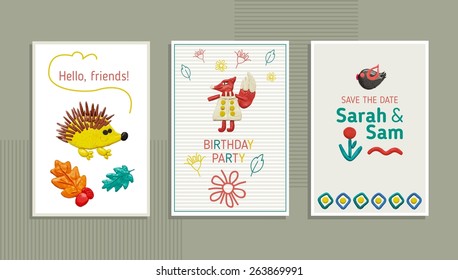 Design cards for parties. Vector design. Plasticine. 