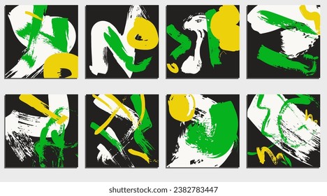 Design cards set with abstract ink brush strokes