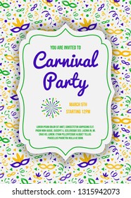 Design of Carnaval Party invitation with colorful pattern. Vector