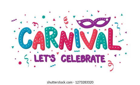 Design of Carnival banner with mask and confetti. Vector