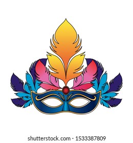 design of carnival mask with colorful feathers over white background, vector illustration