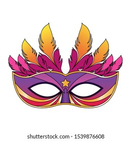 design of carnival mask with feathers and star icon over white background, vector illustration