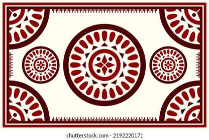 Design For Carpet Fashion Background, Wallpaper, Batik, Fabric, Clothing, And Wrapping. Geometric Ethnic Pattern Traditional, Moroccan Kaftans Red Tribe Circle Pattern Art Carpet Embroidery Style.