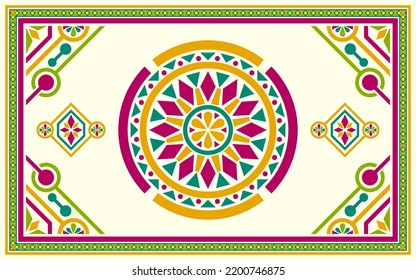 design for carpet fashion background, wallpaper, batik, fabric, clothing, and wrapping. Geometric ethnic pattern traditional, Moroccan kaftans tribe circle and triangle art carpet embroidery style.