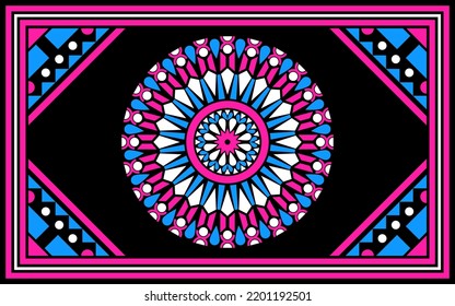 design for carpet fashion background, wallpaper, batik, fabric, clothing, and wrapping. Geometric ethnic pattern traditional, Moroccan kaftans tribe circle with triangle art carpet embroidery style.