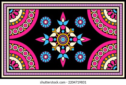 design for carpet fashion background, wallpaper, batik, fabric, clothing, and wrapping. Geometric ethnic pattern traditional, Moroccan kaftans tribe sign with flowers art carpet embroidery style.