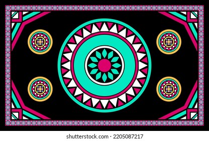 design for carpet fashion background, wallpaper, batik, fabric, clothing, and wrapping. Geometric ethnic pattern traditional, Moroccan kaftans tribe circle and mandala art carpet embroidery style.