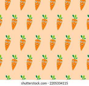 Design of Carrot with Funny Face Pattern Seamless Orange Vector 