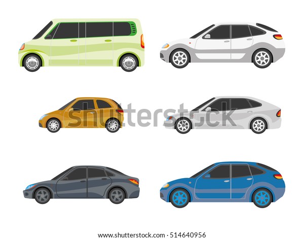 都市交通やプレゼンテーションの各種カタログ用に さまざまなタイプのボディーペイントの車のデザイン 車の簡単なイラスト トランスポートバージョンの異なるモード のベクター画像素材 ロイヤリティフリー