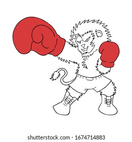 Design of cartoon lion boxing