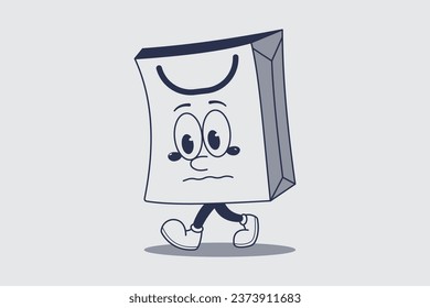 Design Cartoon Paper Bag with a sad face. Vector Illustration