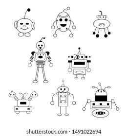 Design cartoon robot icon set.