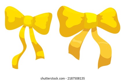 Design in cartoon style of a pair of yellow or gold ribbons over white background.
