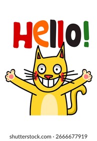 Design of a cat waving with letters