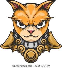 Design of a cat wearing gold and silver plated armor