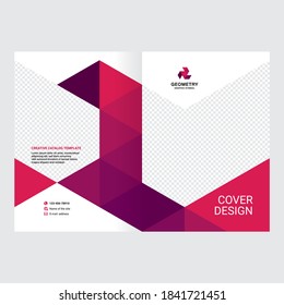 Design of catalog cover, booklet, flyer, creative composition of triangles, red background vector