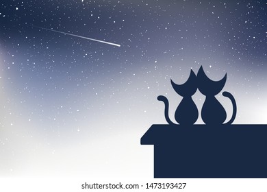 Design Of Cats Watching Shooting Stars