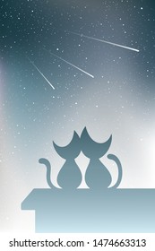 Design Of Cats Watching Shooting Stars