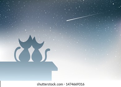 Design Of Cats Watching Shooting Stars