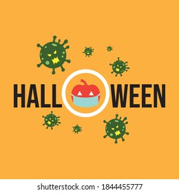 Design for celebrating  Halloween Holiday with stay safe concept because Many traditional Halloween activities can be high-risk for spreading viruses, vector illustration. 