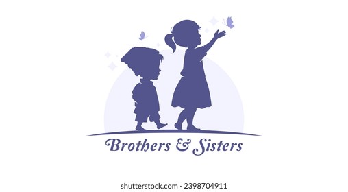 Design for celebration of brothers and sisters day, May 2nd. celebration of brothers and sisters day modern minimalist design. featuring silhouettes of boys and girls. silhouette of little boy