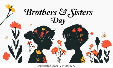 Design for celebration of brothers and sisters day, May 2nd. celebration of brothers and sisters day modern minimalist design. featuring silhouettes of boys and girls. silhouette of little boy