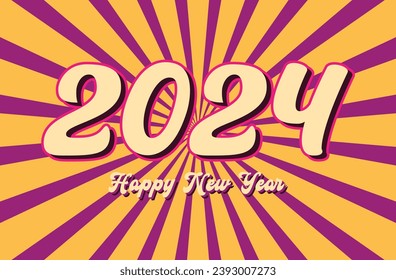 design celebration happy new year two thousand twenty four with retro style