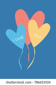 Design of celebration love heart color balloons. For greeting, valentine day, romantic dating or birthday party. 