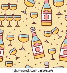 Design for celebrations with champagne. Holiday poster, greeting banner, gift card. Pattern