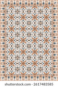 Design of ceramic floor tiles, vintage pattern, old color, carpet pattern with border, tile frame
