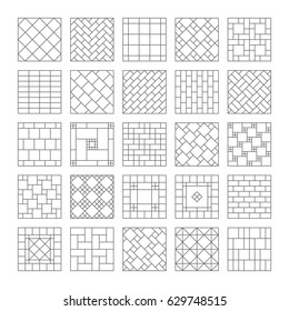 Design ceramic tile and mosaic. Composition of the tile, mosaic on the wall or on the floor. Geometric ornamental. Set of simple vector icons as design elements. Vector collection.