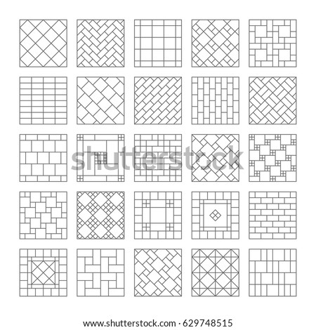 Design ceramic tile and mosaic. Composition of the tile, mosaic on the wall or on the floor. Geometric ornamental. Set of simple vector icons as design elements. Vector collection.