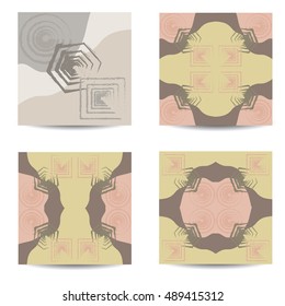Design for ceramic tiles with a dock examples. Set of artistic creative universal cards. Hand drawn texture. Geometric pattern with doodles elements.