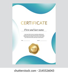 Design of certificate, diploma with medal, seal, layout in vector