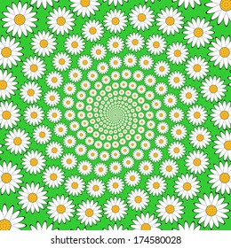 Design chamomile helix movement background. Colorful floral decorative whirl backdrop. Vector-art illustration