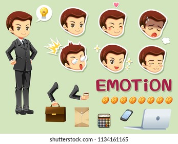 Design character cartoon of businessman and emotion head, vector 
