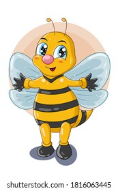 Design character cute bee standing with open hands illustration