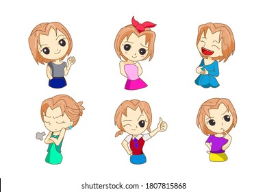 Design character expression of girl chi-bi anime six bundle