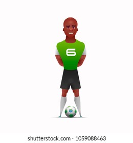 Design character. One african soccer player man playing isolated on white background. Vector illustration