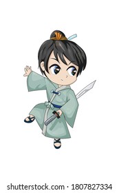 Design character samurai profession small chibi anime cartoon