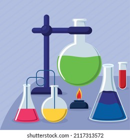 Entwurf eines Chemielabors mit Flaschen