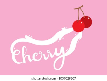 Design cherry juice, Splash  is wold cherry vector. Pink background.