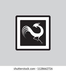 The design of chicken symbol in black and white frame.