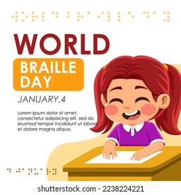 Design eines Kindes, das ein Braille-Blatt liest. Ich benutzte einen flachen Stil bei der Herstellung dieses Designs, sehr geeignet für die Verwendung in einer Kampagne über Braille.