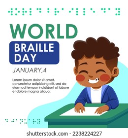 design of a child reading a braille sheet. I used a flat style in making this design, very suitable for use in a campaign about braille.