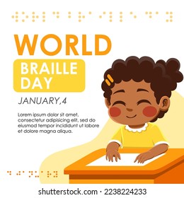 design of a child reading a braille sheet. I used a flat style in making this design, very suitable for use in a campaign about braille.