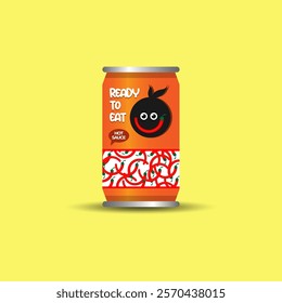 Design of chili peppers hot sauce containing cans. Vector illustration of aluminum can of chili peppers hot sauce colorful label.